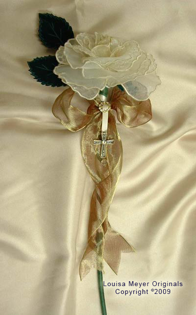 Cream Rose with Cross Bookmark